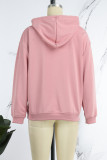 Pink Daily Cute Print Draw String Hooded Collar Tops
