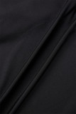 Negro Casual Sólido Básico Con Capucha Cuello Vestido Largo Vestidos