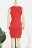 Red Casual Solid Sequins V Neck Sleeveless Dress Dresses