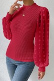 Red Casual Solid Patchwork Half A Turtleneck Tops