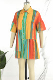 Color Casual dulce diario simplicidad Patchwork volante asimétrico contraste cuello camisero Mini vestido vestidos