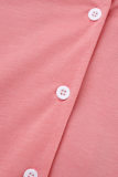 Rosafarbene, lässige, alltägliche, einfache, Patchwork-Taschen-Kontrast-Jumpsuits mit asymmetrischem Kragen und regulärem Schnitt