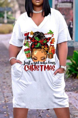 White Gold Casual Print Basic V Neck Short Sleeve Dress