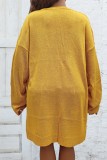 Cárdigan liso informal amarillo abrigo de talla grande