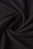 Zwarte casual partij print patchwork O-hals tops