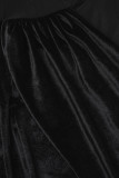 ブラック セクシー ソリッド パッチワーク シースルー バックレス スリット スパゲッティ ストラップ ロング ドレス ドレス