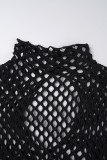 Zwarte sexy effen gescheurde skinny jumpsuits met o-hals en patchwork