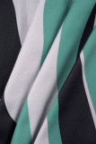 Groen sexy print bandage patchwork zakgesp overhemdkraag lange mouw twee stukken