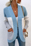 Vêtement d'Extérieur Contraste Cardigan Patchwork Décontracté Bleu