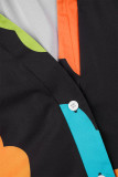 Zwart Casual Zoete Dagelijkse Eenvoud Bloemenprint Jurken met Overhemdkraag