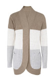 Grey Casual Patchwork Cardigan Contrast Outerwear