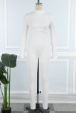 White Casual Solid Basic Turtleneck Skinny Jumpsuits