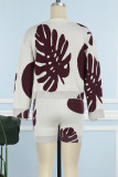 Burgundy Casual Daily Elegant Vacation Pocket Pullovers V-ringad Långärmad tröja i två delar