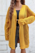 Yellow Casual Solid Cardigan Plus Size Overcoat
