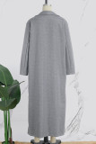 Vêtement d'extérieur décontracté uni cardigan col rabattu gris