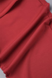 Röd Casual Solid Patchwork Beading O Neck Vanliga Jumpsuits