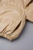 Khakifarbene, elegante, solide Patchwork-Oberbekleidung mit Taschenschnalle, Reißverschluss und Stehkragen