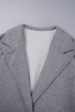 Vêtement d'extérieur décontracté uni cardigan col rabattu gris