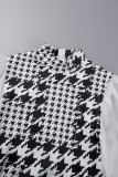 Robes jupe une étape noires décontractées imprimées patchwork demi-col roulé