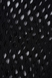 Черные сексуальные однотонные рваные лоскутные узкие комбинезоны с круглым вырезом