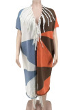 Meerkleurige casual kleurblok met kwastjes en patchwork vest met kraag, grote maat overjas