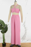 Pink Casual Solid Backless Strapless Sleeveless Two Pieces