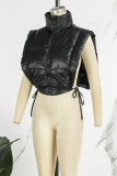 Black Casual Solid Frenulum Zipper Collar Outerwear
