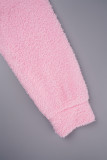 Pink Street Solid Patchwork Tasche Reißverschluss Kapuzenkragen Langarm Zweiteiler