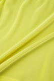 黄色のセクシーなエレガントな休暇パッチワーク シースルー非対称ノースリーブ XNUMX 枚
