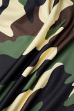 Camouflage sexy camouflage print patchwork zak capuchon kraag lange jurk jurken