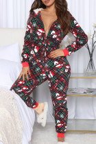Pijamas de Natal com estampa viva preta patchwork com zíper para o dia de Natal