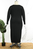 ブラック エレガント ソリッド パッチワーク V ネック ロング ドレス プラス サイズ ドレス