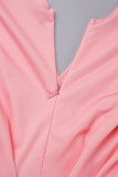 ピンク セクシー プリント パッチワーク V ネック ペンシル スカート ドレス