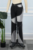 Черные уличные свободные джинсовые джинсы с цветными блоками в стиле пэчворк и карманами на пуговицах с контрастной молнией и высокой талией