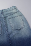 Azul Elegante Cambio gradual Botones de bolsillo de retales Cremallera de apertura alta Regular Cintura media Pantalones de retazos de lápiz