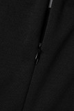 Robe longue noire élégante en Patchwork à lisière filante et col asymétrique