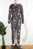 Verde claro Living Print Patchwork Zipper Pijamas de Natal