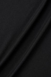Robe longue noire élégante en patchwork à col en V et robes de grande taille