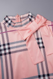 Spacco patchwork con stampa sexy rosa con abiti eleganti stampati con fiocco o collo