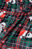 Pijamas de Natal com estampa viva preta vermelha patchwork com zíper para o dia de Natal