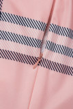 ピンクのセクシーなプリント パッチワーク スリット ボウ O ネック プリント ドレス ドレス