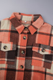 Vêtements d'extérieur décontractés à carreaux et patchwork avec boucle de poche et col rabattu rouge mandarine