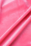 ピンクセレブソリッド中空パッチワーク非対称襟トランペットマーメイドドレス