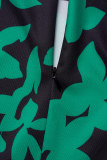 Vestido estampado con cuello en O de retazos con estampado informal verde Vestidos