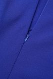 Синие сексуальные лоскутные платья в горошек с бантом и асимметричным воротником-юбкой-карандашом
