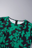 Robes de robe imprimées vertes à imprimé patchwork et à encolure dégagée