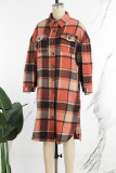 Red Casual Plaid Patchwork Pocket Buckle Turndown Collar Outerwear