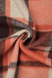 Mandarinröd Casual Pläd Patchwork Fickspänne Uppbäddningskrage Ytterkläder