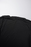 Vestido longo preto elegante sólido patchwork com decote em V Vestidos plus size