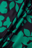 Grünes Kleid mit lässigem Patchwork-Print und O-Ausschnitt